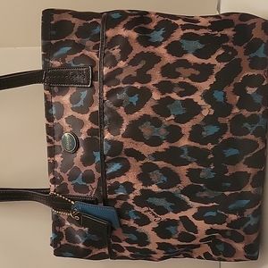 COACH SIGNATURE STRIPE OCELOT PRINT TOTE